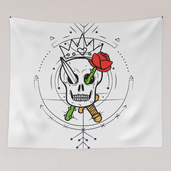 Item preview, Skull having a sword and a rose on its two different sides wearing a crown designed and sold by Srishti Goswami.