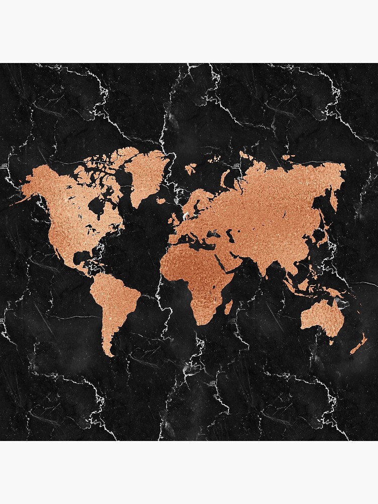 Thumbnail 4 of 4, Clock, World Map - Rose Gold on Black Marble designed and sold by cadinera.