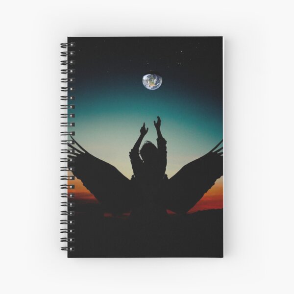 Angel reaching for the Earth silhouette Spiral Notebook