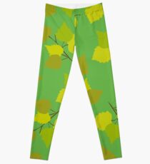 Birch leaves green background Leggings