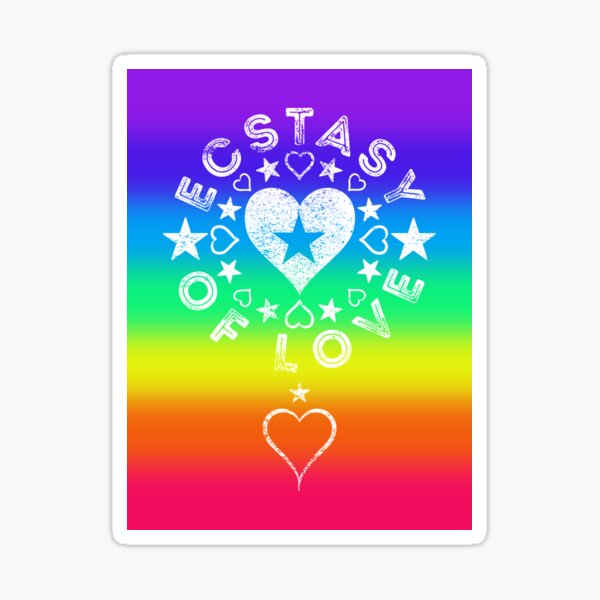 Ecstasy Of Love Logo Circle Stars & Hearts Rainbow Sticker