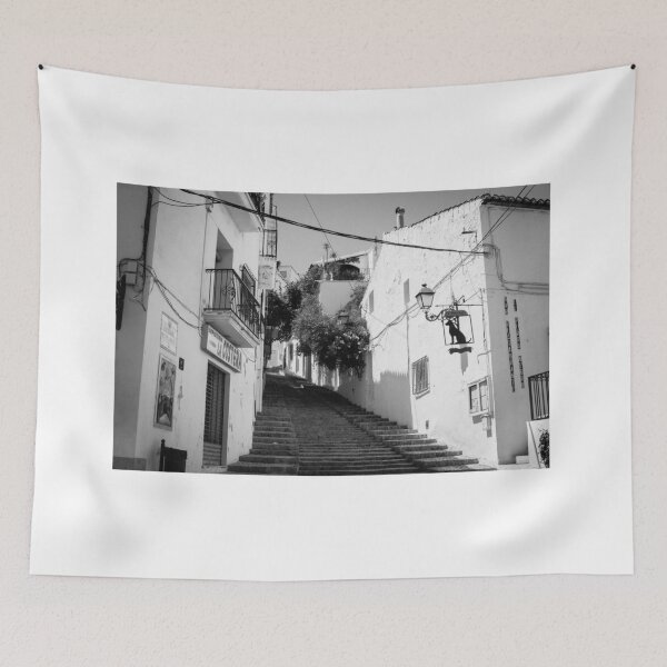 Item preview, Alicante Spain street scene outdoor stairs leading up between buildings designed and sold by Brian Scantlebury.