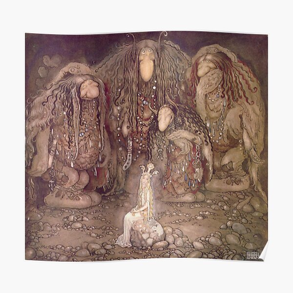 TROLL. TROLLS. Cuentos de hadas, sueco, Suecia, John Bauer. Trolls y una princesa. Póster