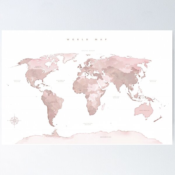 Blush Pink World MAp Poster