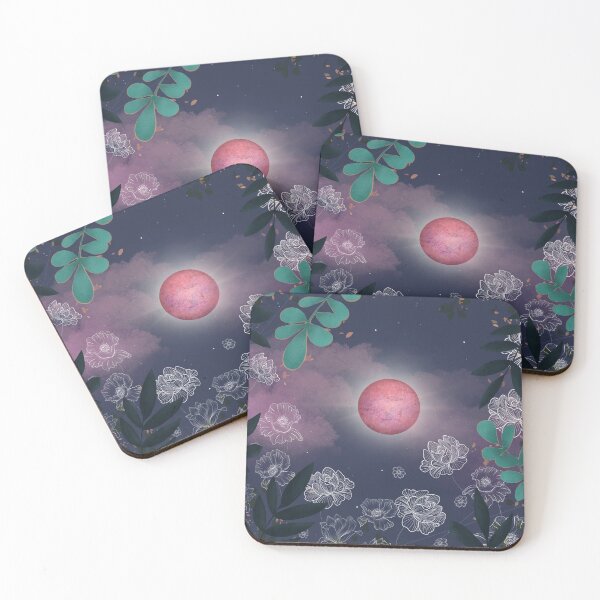 Item preview, red moon white floral lineart designed and sold by SarahNKreft.