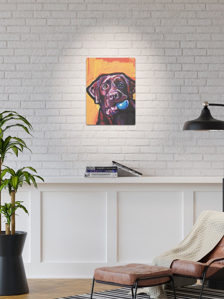 Metal Print, Chocolate Labrador Retriever Dog Bright colorful pop dog art designed and sold by bentnotbroken11