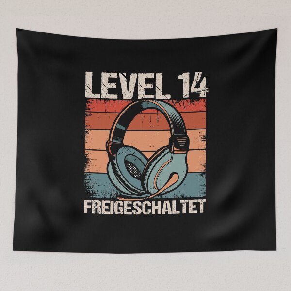 Artikelvorschau, Gamer Level 14 Geburtstag Headset Kopfhörer retro design entworfen und verkauft von brunsch-print.
