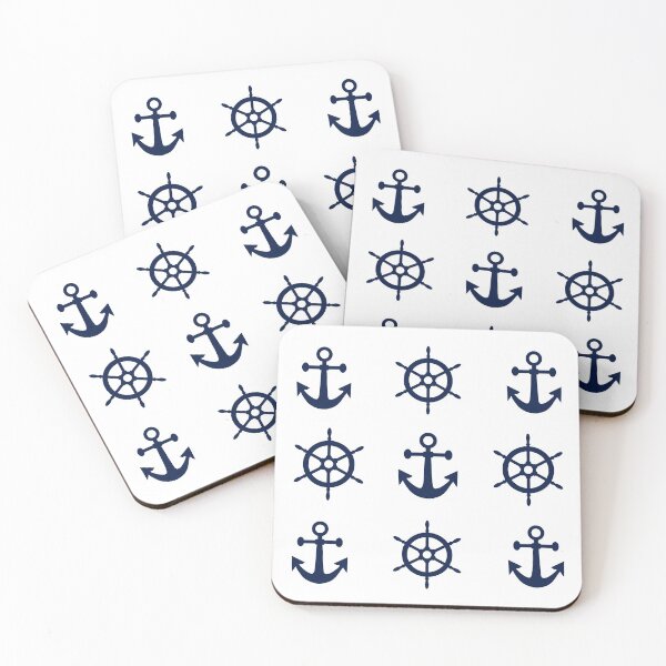 Item preview, Nautical White and Navy Blue Anchors and Wheels designed and sold by Orchyd.
