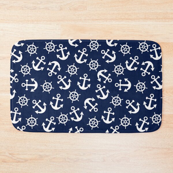 Item preview, Nautical White and Navy Blue Anchors and Wheels designed and sold by Orchyd.