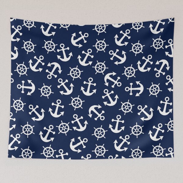 Item preview, Nautical White and Navy Blue Anchors and Wheels designed and sold by Orchyd.
