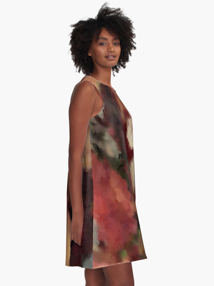 Thumbnail 2 of 4, A-Line Dress, Autumn Watercolor Abstract designed and sold by CelesteSheffey.