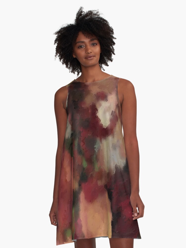 Thumbnail 1 of 4, A-Line Dress, Autumn Watercolor Abstract designed and sold by CelesteSheffey.
