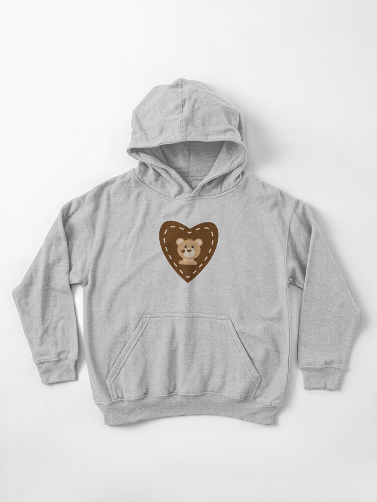 Little Teddy Bear with Brown Stitched Heart | Pullover Hoodie