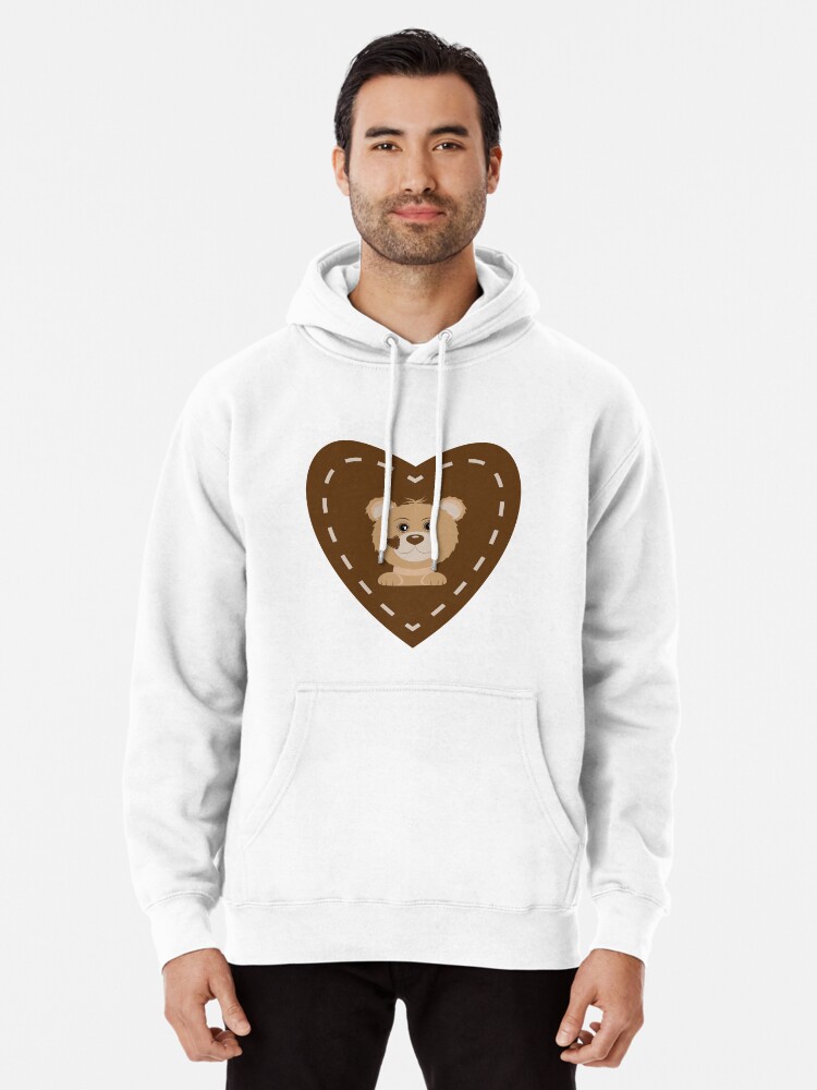 Little Teddy Bear with Brown Stitched Heart | Pullover Hoodie