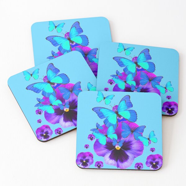 Item preview, BLUE PURPLE PANSIES & BUTTERFLIES GARDEN ART designed and sold by sharlesart.