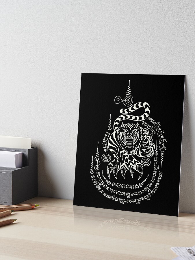 Sak Yant Suea Tapop Magical Tiger Thai Tattoo -Neon White Design Art Board  Print for Sale by FarlyDatau