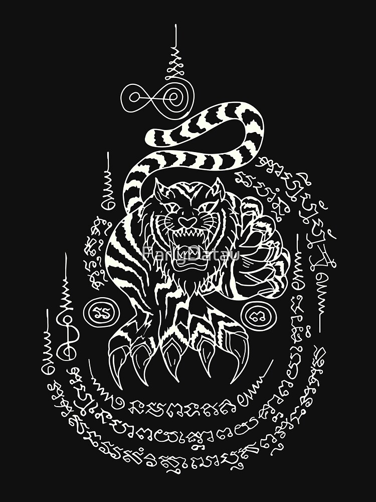 Sak Yant Suea Tapop Magical Tiger Thai Tattoo -Neon White Design