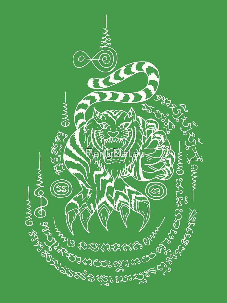 Sak Yant Suea Tapop Magical Tiger Thai Tattoo -Neon White Design