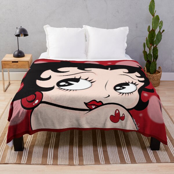 Betty Boop Red Background by Art In The Garage Throw Blanket