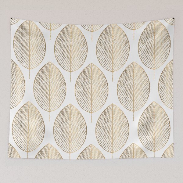 Item preview, Golden Leaves On White Geometric Pattern With White Shimmer  designed and sold by Vic Torys ☆.