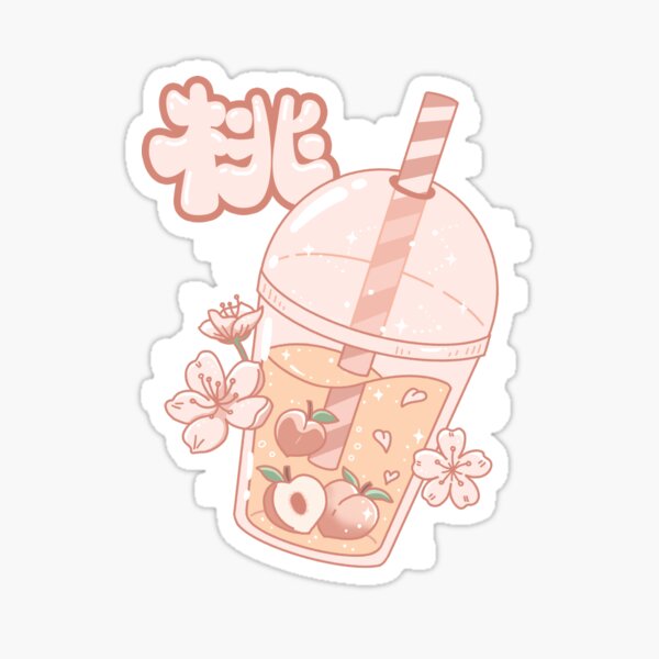 "Kawaii Peach Boba Tea" Sticker for Sale by LiSi Redbubble