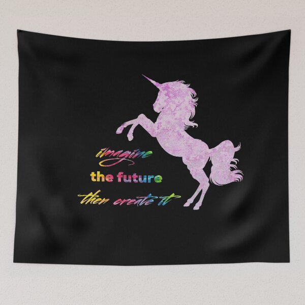 Item preview, Imagine The Future, Then Create It Pink Unicorn with tie dye font on black background designed and sold by UncleStuScience.