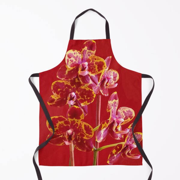 Item preview, Dramatic Yellow and Red Harlequin Phalaenopsis Orchid on Lipstick Red Background designed and sold by kittenpink.