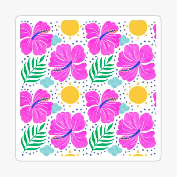Pink Hibiscus Summer pattern Sticker
