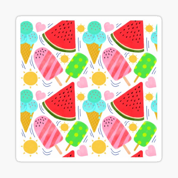 Fun watermelon ice cream summer pattern design Sticker