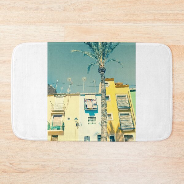 Item preview, Retro faded image row of pastel colored terrace style traditional Mediterranean homes designed and sold by Brian Scantlebury.