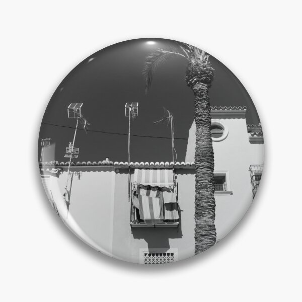 Item preview, Black and image of typical Mediterranean apartments with tall palm  designed and sold by Brian Scantlebury.