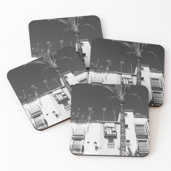 Item preview, Black and image of typical Mediterranean apartments with tall palm  designed and sold by Brian Scantlebury.