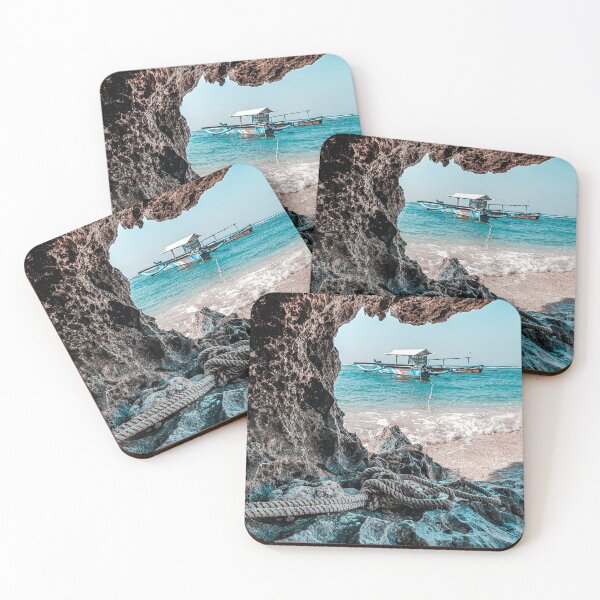 Item preview, Blue Ocean Waves and a Boat tied up with a rope in Bali designed and sold by nimble-nut.