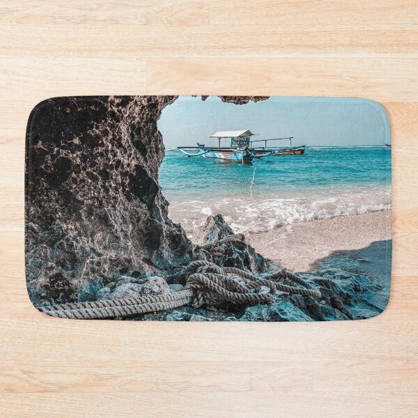 Item preview, Blue Ocean Waves and a Boat tied up with a rope in Bali designed and sold by nimble-nut.