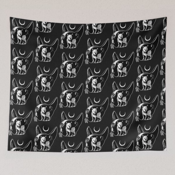 Item preview, Black Magic Cat & kitten design-cat portrait with crescent moon-gift for women or men who love or practice magic designed and sold by BRtisticDesigns.