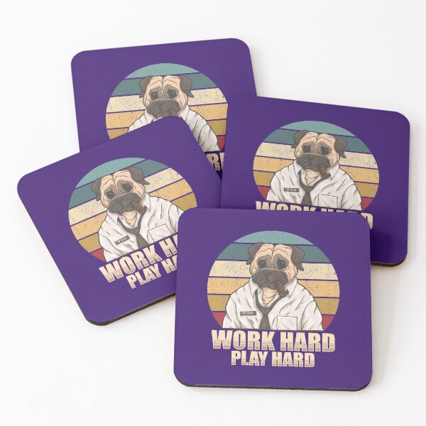 Item preview, Work Hard Play Hard, Pug dog in work clothes gift for dog lovers designed and sold by BRtisticDesigns.