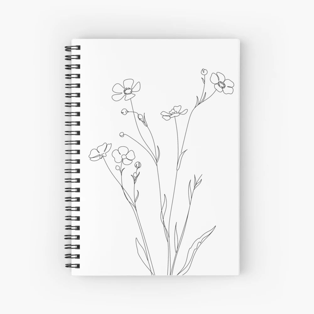 Carnet de croquis floral en spirale A5 Écologique, Botanique Une ligne  Livre d'art de dessin, conception de fleurs minimalistes, carnet de croquis  à couverture souple -  France