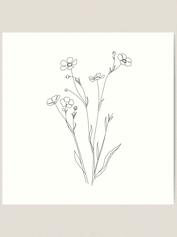 Wildflower Garden - Line Art - Drawing Canvas Print