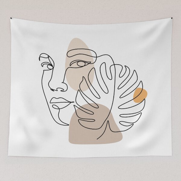Item preview, Beauty woman face with monstera leaves. One Line drawing art. Woman Face Line  designed and sold by OneLinePrint.