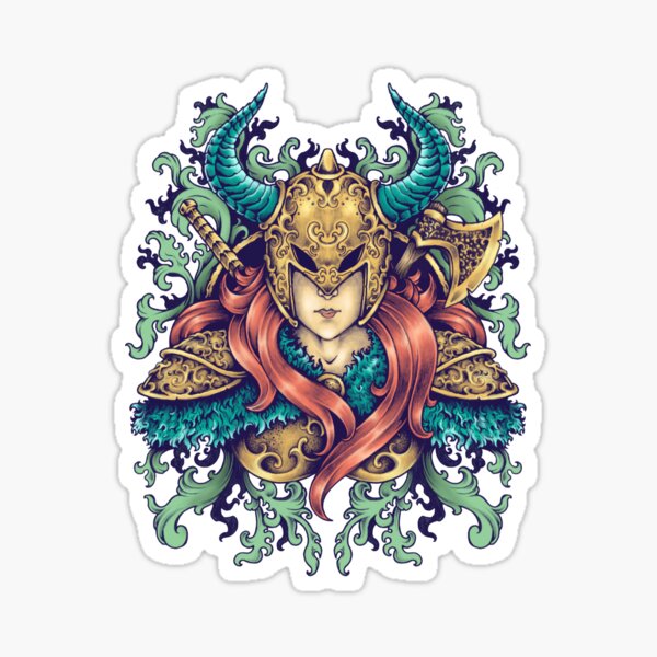 Warrior Goddess and Crest Design Sticker Sticker