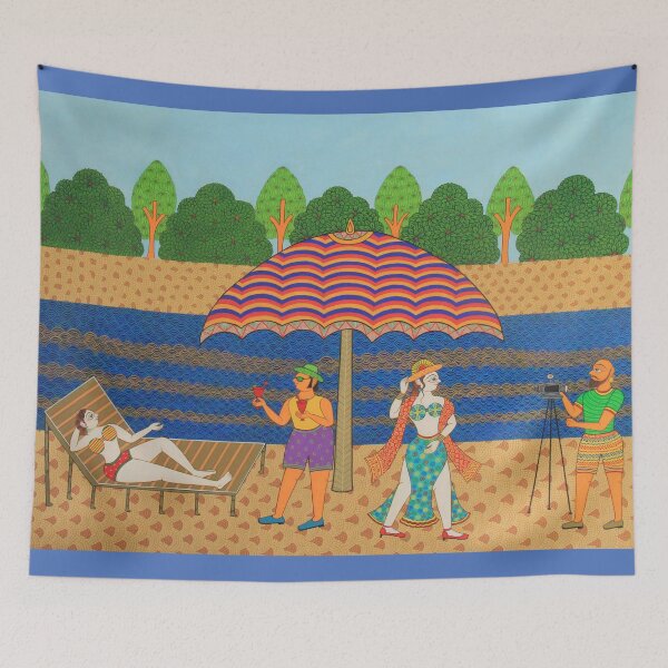 Item preview, Indian folk art phad painting with modern fusion, Summer beach theme designed and sold by gopalpjoshi.