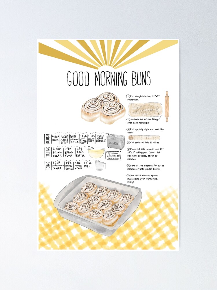 Alternate view of Illustrated Cinnamon Roll Recipe Poster
