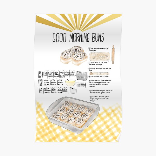 Illustrated Cinnamon Roll Recipe Poster
