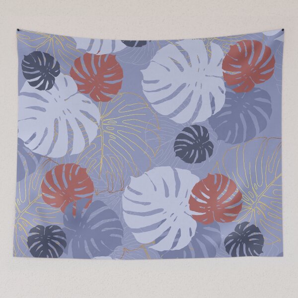 Item preview, Blue Monstera Pattern with Gold designed and sold by traveltheory.