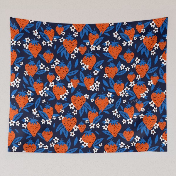 Item preview, Strawberries & Blooms – Navy designed and sold by Cat Coquillette.