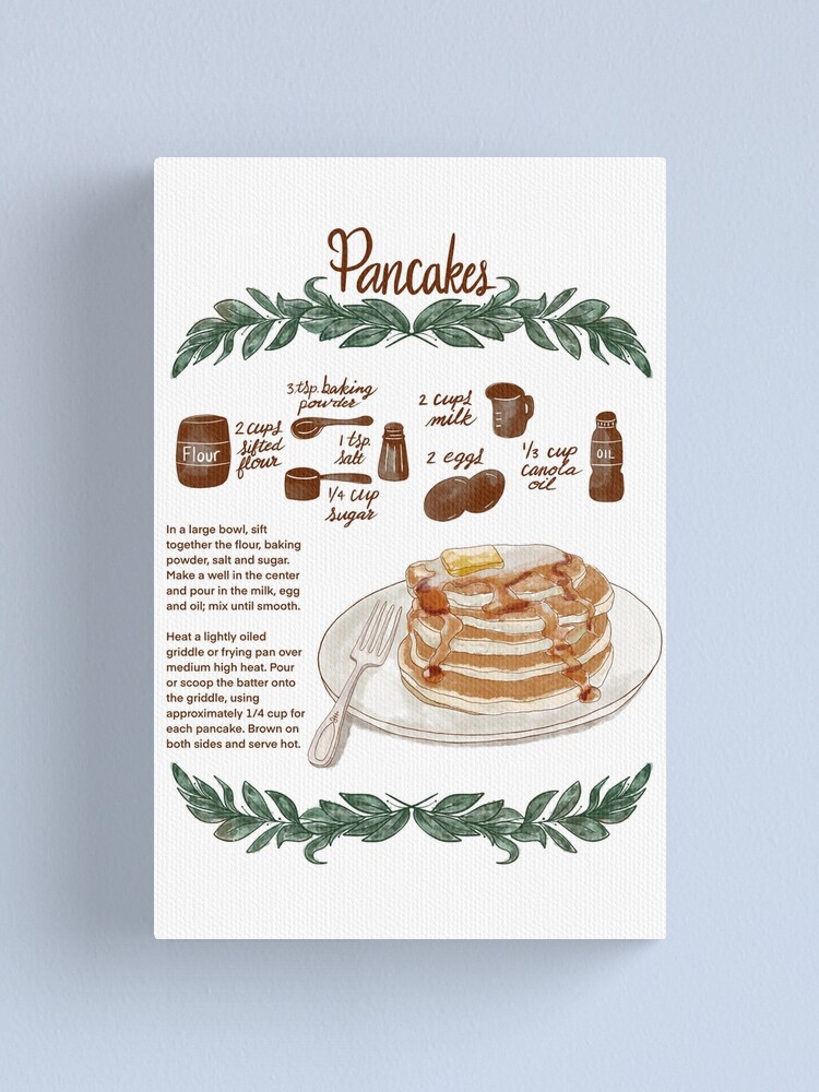 Illustrated Pancake Recipe Canvas Print for Sale by emeraldlane