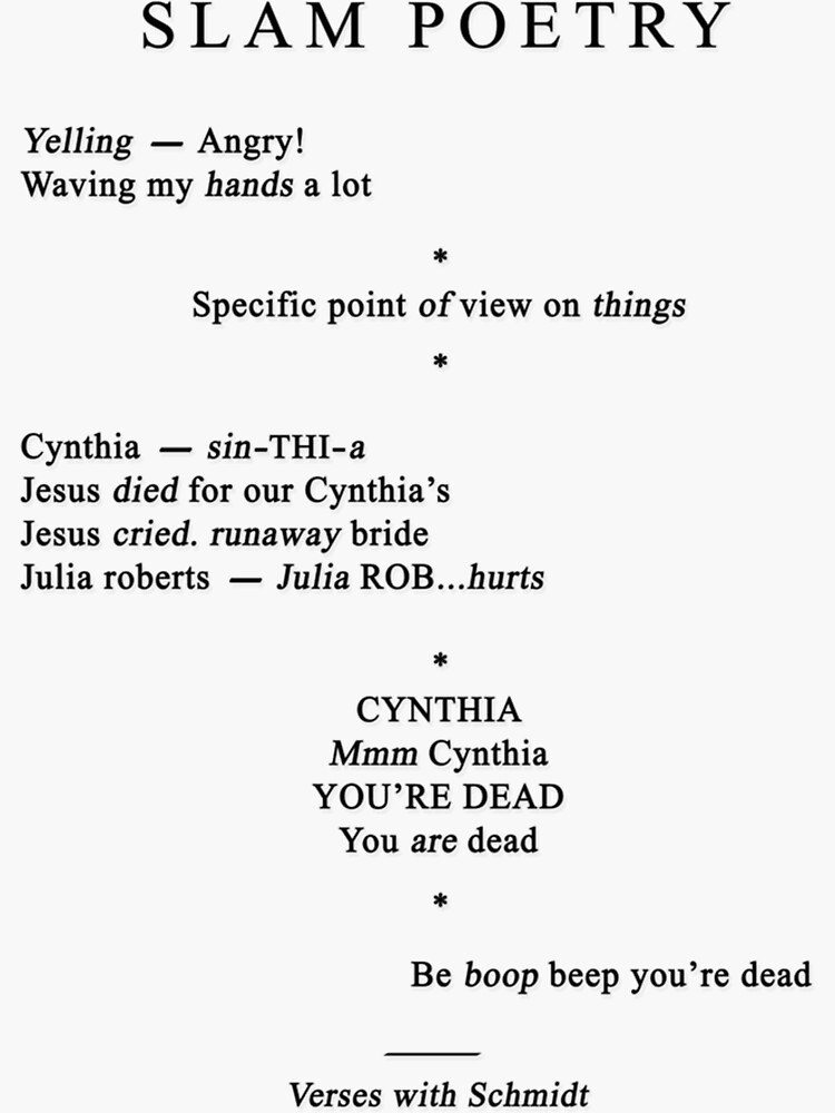 "Cynthia Slam Poetry 22 Jump Street Classic TShirt4140" Sticker by FabianFerry Redbubble