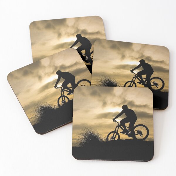 Item preview, Silhouette of a man on a bicycle in the sunset, clouds and plants in the background. designed and sold by AylaHarbich.