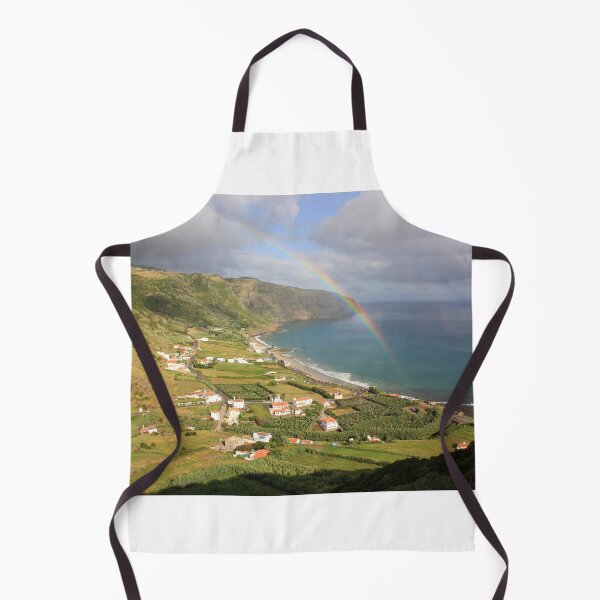 Item preview, Amazing rainbow over Santa Maria island, landscape with a nice bay and beach, small village, Azores travel destination. designed and sold by AylaHarbich.