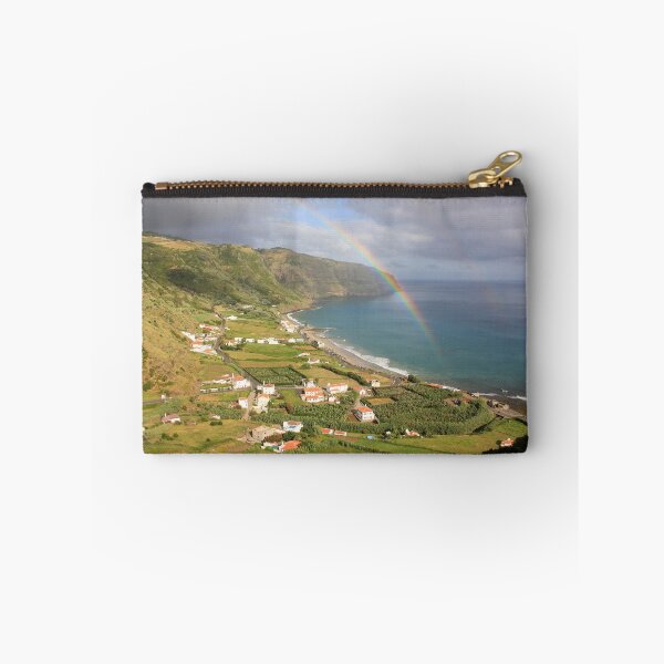 Item preview, Amazing rainbow over Santa Maria island, landscape with a nice bay and beach, small village, Azores travel destination. designed and sold by AylaHarbich.